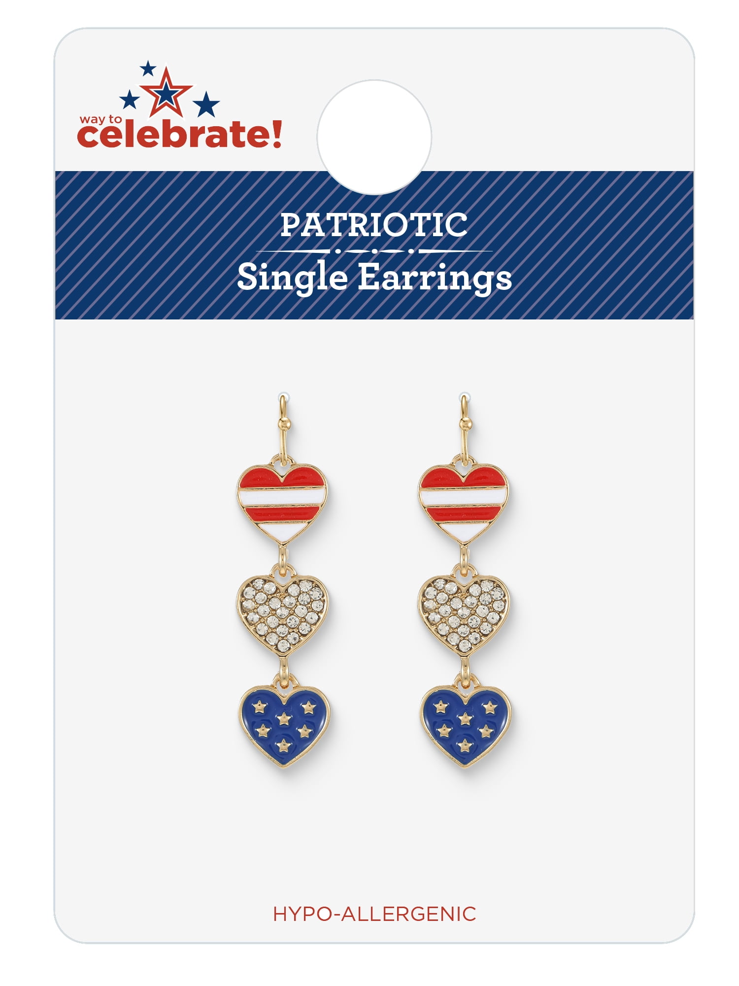 Way to Celebrate Americana Patriotic Heart Drop Earrings