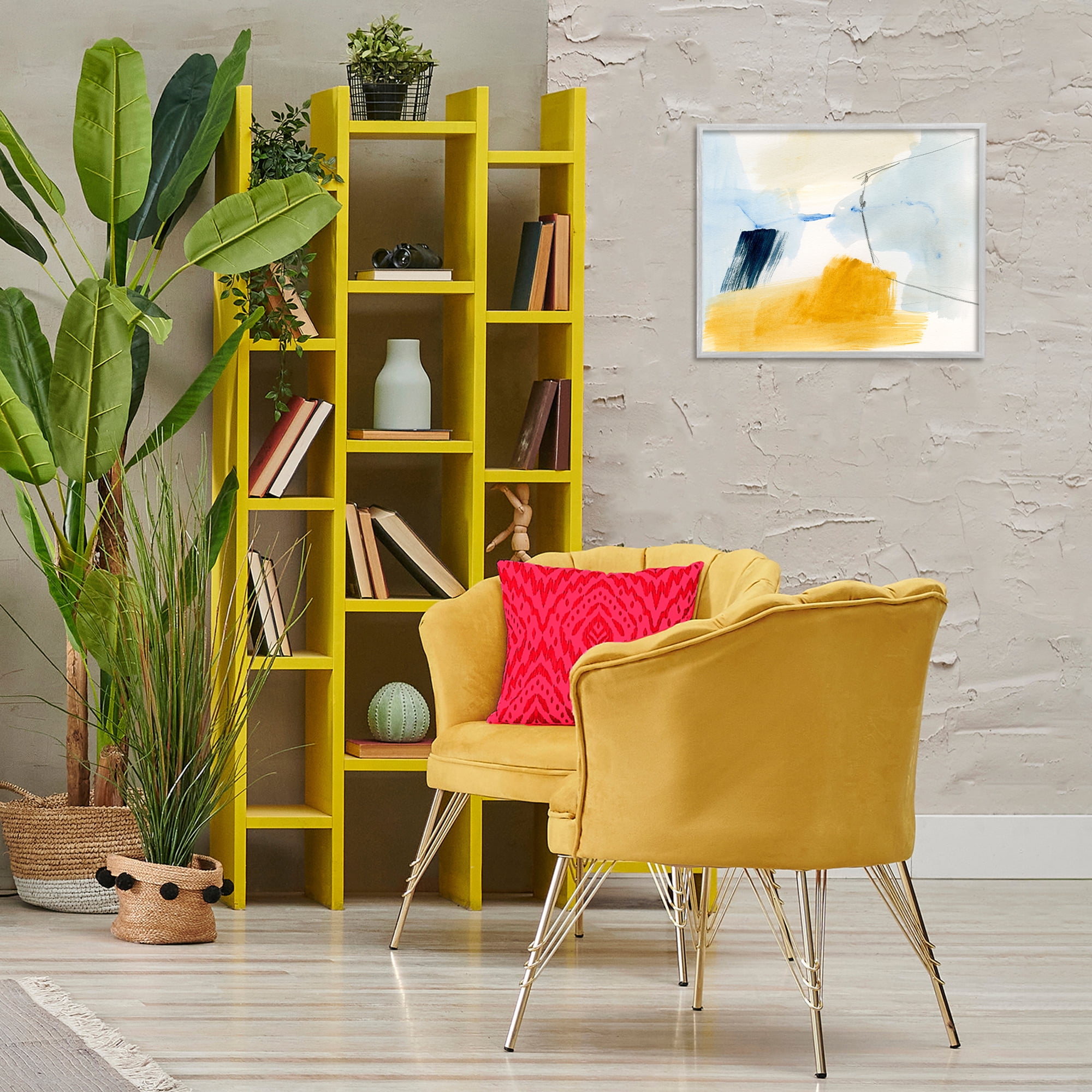 Stupell Industries Abstract Paint Yellow Accent Abstract Painting Gray Framed Art Print Wall Art, 20 x 16