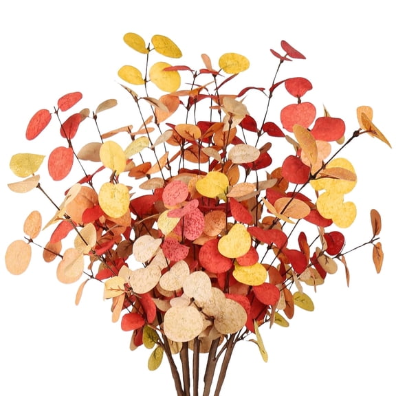 Fall Eucalyptus Leaves Artificial Eucalyptus Stems,Fall Faux Eucalyptus Branches for Christmas Home Autumn Thanksgiving Decoration 6pcs