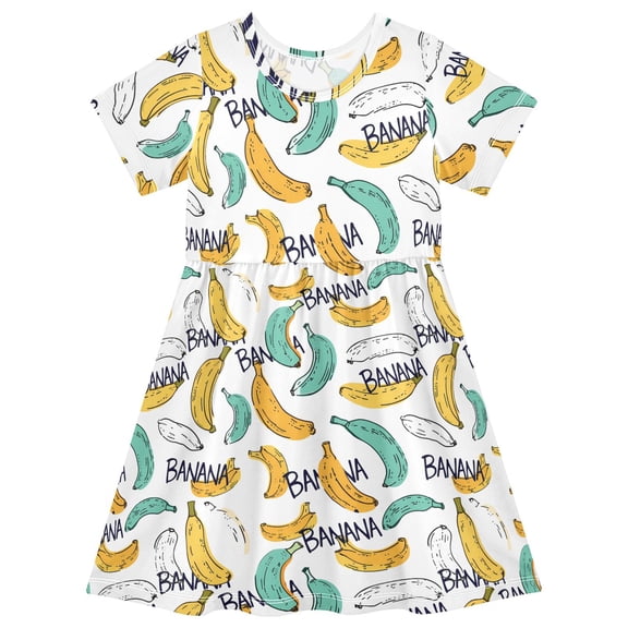 joogoo Cartoon Bananas Girls' Short Sleeve Dress Kids Dresses 5-6T