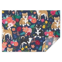 Shiba Inu and Pioneer Flower Rectangle Tablecloth 60"x84",Waterproof Polyester Rectangle Table Cloth, Wipeable Spillproof Polyester Tablecloth for Dining, Camping, Indoor and Outdoor