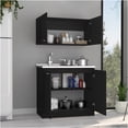 thumbnail image 2 of JERFIT 80cm Wide 2-Tier Kitchen Storage Cabinet with Countertop, Black Finish, Particle Board Shelf Organizer for Living Room, Dining Room, Bedroom, 2 of 10