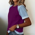 thumbnail image 5 of Resicozy Denim Patchwork Women's Short Sleeve T-Shirt Summer Loose Crewneck Pullovers Casual Tee Tops Denim Trim Shirts 2026 Dark Purple XL, 5 of 6