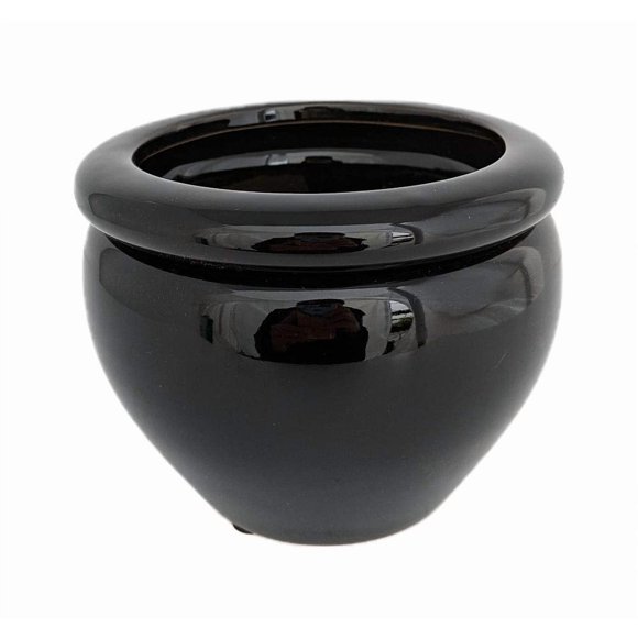 Hirt's Gardens Pot Rond en Céramique Émaillée Auto-Arrosante - Noir - 6 1/4 x 4 3/4 Pouces