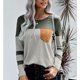 thumbnail image 2 of Camiseta de manga larga a rayas verde con dobladillo irregular y cuello redondo informal, talla L para mujer, 2 of 6