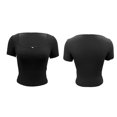 thumbnail image 5 of Camiseta Mujer Camiseta de manga corta con cuello en U floral con ribete de encaje para mujer (negro S) Cgtredaw Para estrenar, 5 of 5