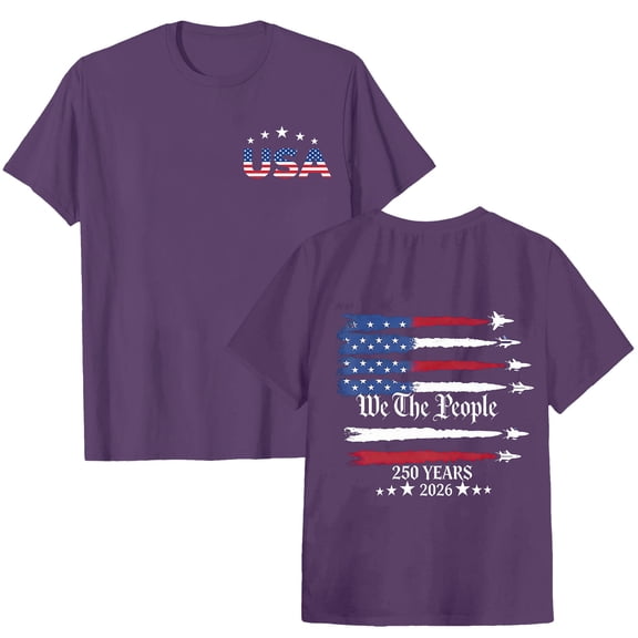 USA 250th Anniversary T Shirts for Celebrate 250th Anniversary of America Patriotic Veteran Tee America 250 Merchandise Short-Sleeved Top for Woman Purple,3XL