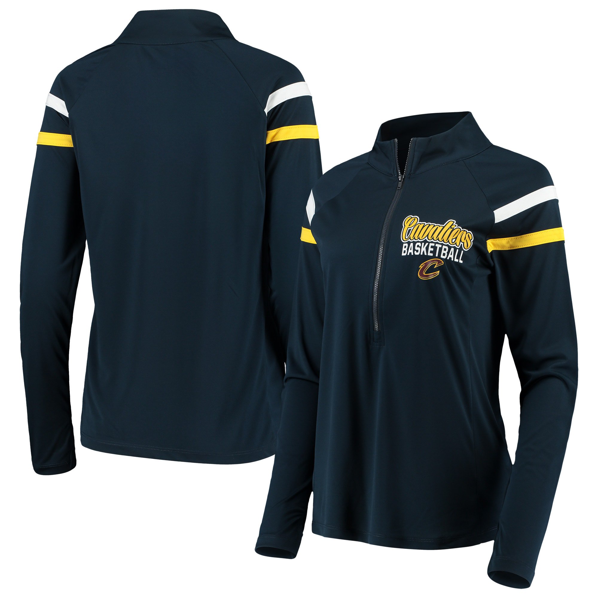Women's 5th & Ocean by New Era Navy Cleveland Cavaliers Pullover Half-Zip Thumb Holes Jacket