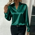 thumbnail image 6 of Eiyaclvo Satin Shirts for Women Long Sleeve Collared V Neck Business Casual Tops Elegant Business Office Blouse Loose Solid Top, 6 of 9