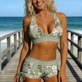 thumbnail image 5 of Conairie Bikini Sets For Women High Waisted Swimsuit Two Piece Loose Stretch V Neck Twist Front Bathing Suit Floral Print Summer Beach Breathable Swimwear Light Green L, 5 of 9