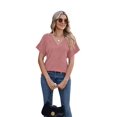 thumbnail image 3 of Women Tops Summer Sweaters Short Sleeve V Neck Shirts 2025 Spring Fashion Dressy Casual Business Tunic Blouses Pink L, 3 of 9