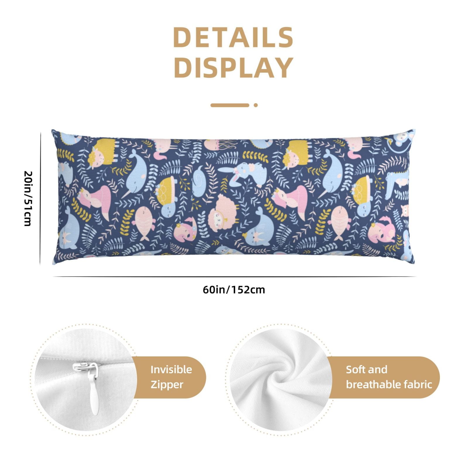 Naloa Cute Baby Animals Super Soft 20x60 Body Pillow Case,Long Side Hidden Zipper（PILLOWS ARE NOT INCLUDED）