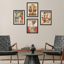 PixonSign Set of 4 Vintage Adhesive Canvas Posters, Framed Wall Art Leyendecker Art Deco Fashion Magazine Covers Classic Historic American Prints, Ancient Civilization Wall Décor - 12"x16" Black