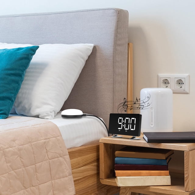 Despertador de Espejo de Escritorio con , /24 tiempo tiempo de tiempo de tiempo de , Puerto de Ca USB, Vibrador, Reloj con Agitat negro perfecl Despertador digital