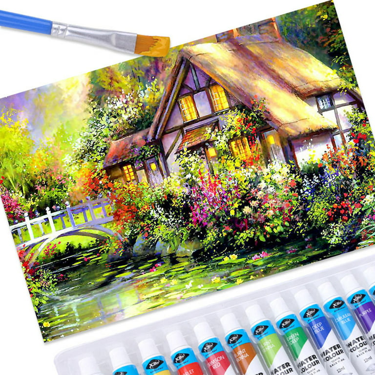 Watercolor Paint Set - Each Palette Contains 12 Different Vibrant Colors, A Paint Brush and A Mixing Pan Built Into The Palette (Multicolor, 3 Pack)