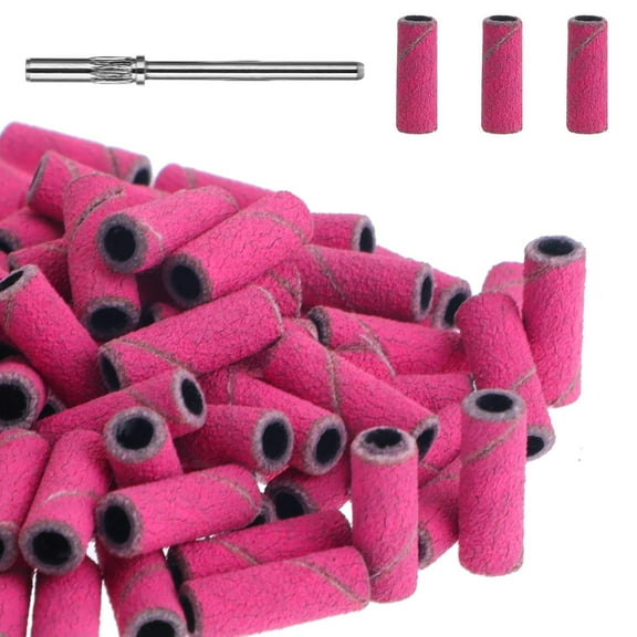 100Pcs Sanding Bands for Nail Drills, 240 Grit Nail File Sanding Bands, Small Nail File Sanding Bands with Mandrel Nail Drill Bit for Acrylic Nails Gel Manicures Pedicure