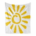 thumbnail image 1 of Sun Soft Flannel Fleece Throw Blanket, Childish Doodle Style Sun Circle and Rays Burst Beams Nature Hot Summertime, Cozy Plush for Indoor and Outdoor Use, 50" x 60", Yellow White, by Ambesonne, 1 of 6