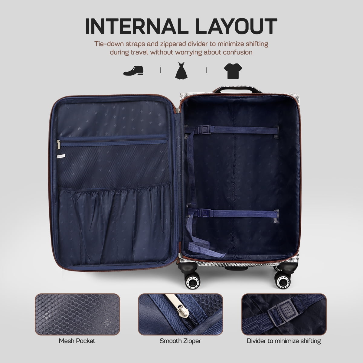3 Piece Softside Luggage Set Lightweight Spinner Expandable Suitcases with TSA Lock, 20"/26"/30", XJ2511#8