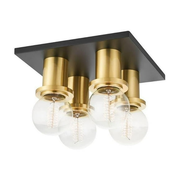 4 Light Flush Mount-6 inches Tall and 9.25 inches Wide-Aged Brass/Soft Black Finish Bailey Street Home 735-Bel-4623837