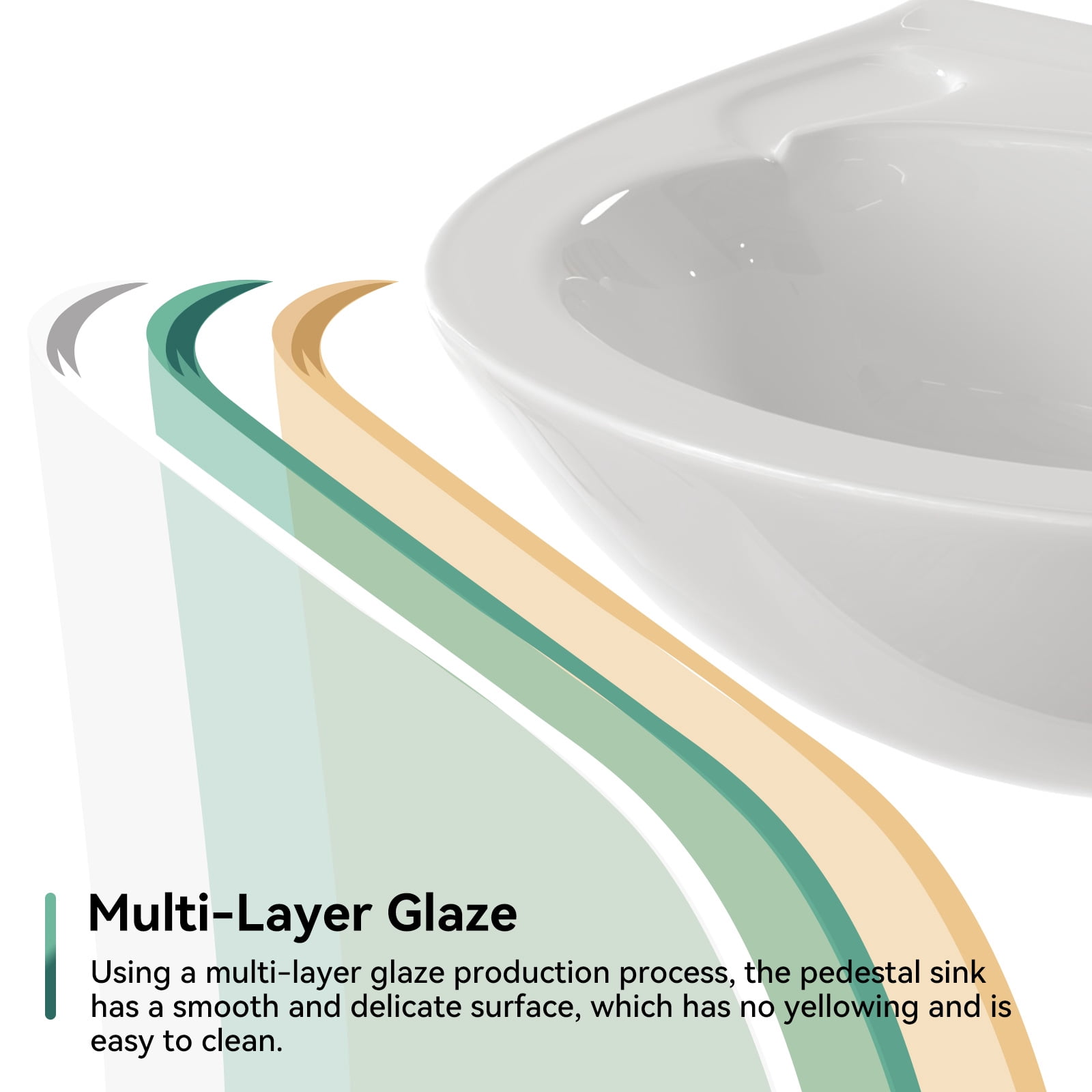 20" Tall U-Shape Pedestal Bathroom Sink Vitreous China with Overflow in White