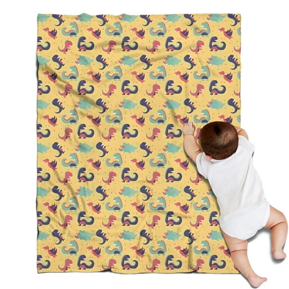 Yellow Cartoon Dinosaurs Pattern Blanket,Comfortable Soft Flannel Throw Blanket,All Season,Warm Lightweight Blankets for Sofa Bed Couch Living Room Chair,30"x40"