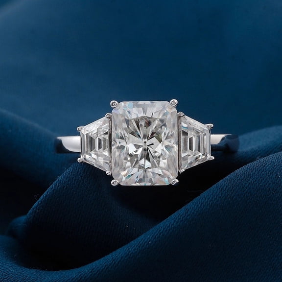 Bow Jewel 1.77 Ct Radiant Cut Lab Created Engagement Ring - Elegant 14K White Gold Plated - Stunning 3 Stone Wedding Ring for Women - Perfect Bridal Set - Show Your Love with This Exquisite Jewelry