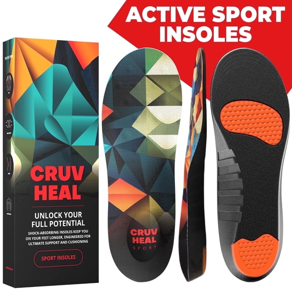 CRUVHEAL Sport Insoles for Men Women Running Shoe Inserts Shock Absorbing Support (L, Multicolor)