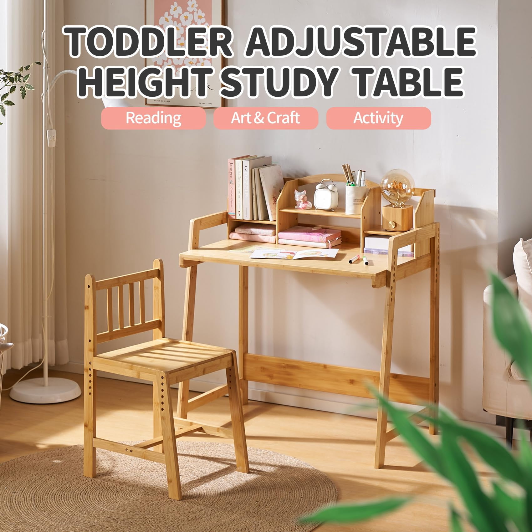 UNICOO® Kid Desk and Chair Set - Durable Kids Desk with Chair - Modern Kids Study Desk and Chair Set - Ideal for Homework and Art Projects (Nature 01)
