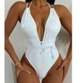 thumbnail image 3 of WREESH Womens One Piece Swimsuit Summer New European and American Deep V Neck Swimwear Trendy Tassel Swimwear Beach Bathing Suit White, 3 of 7
