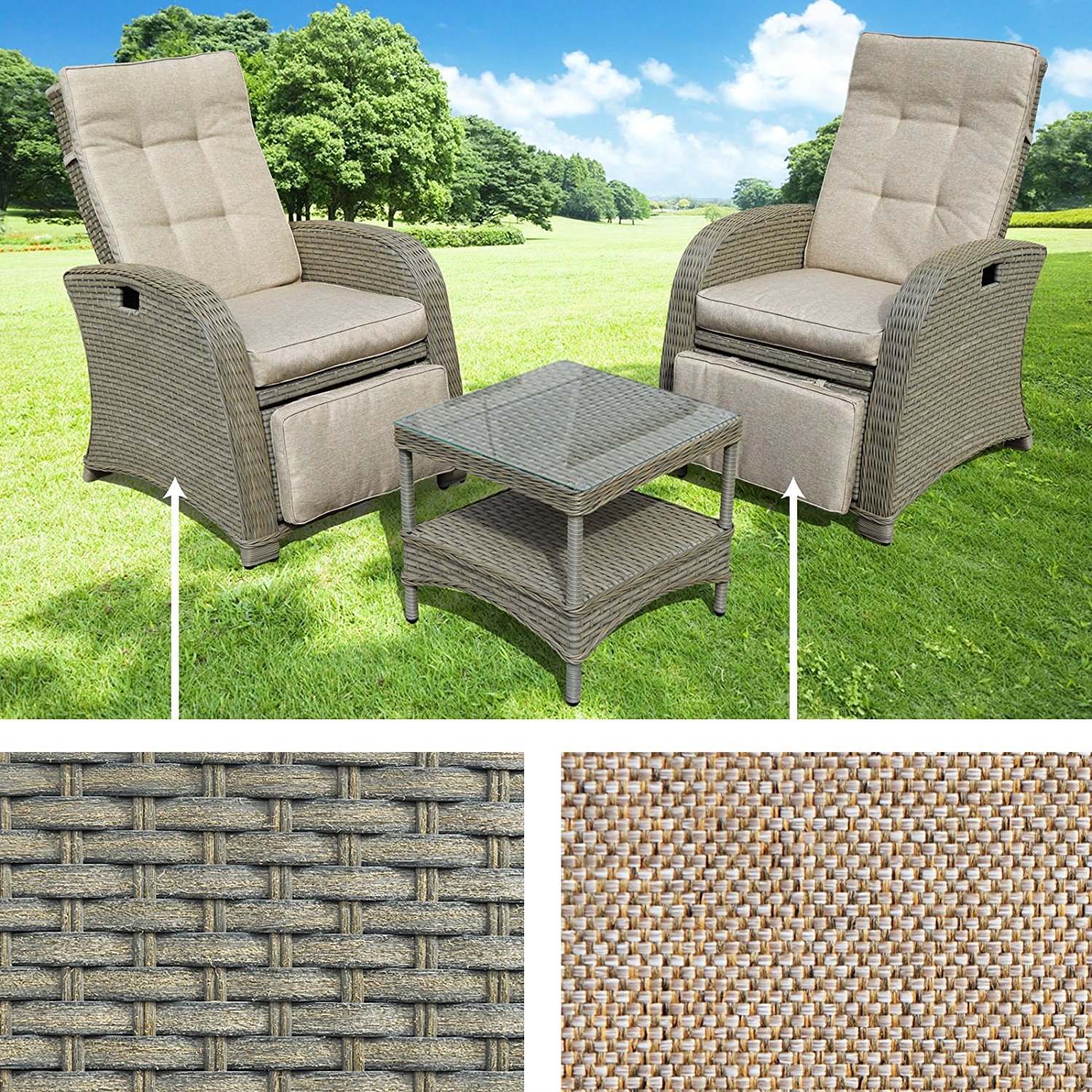 Sunny 3pcs Wicker Rattan Lounge Table & Chair Set Patio Furniture Outdoor Garden With Cushion Seat - image 1 of 6