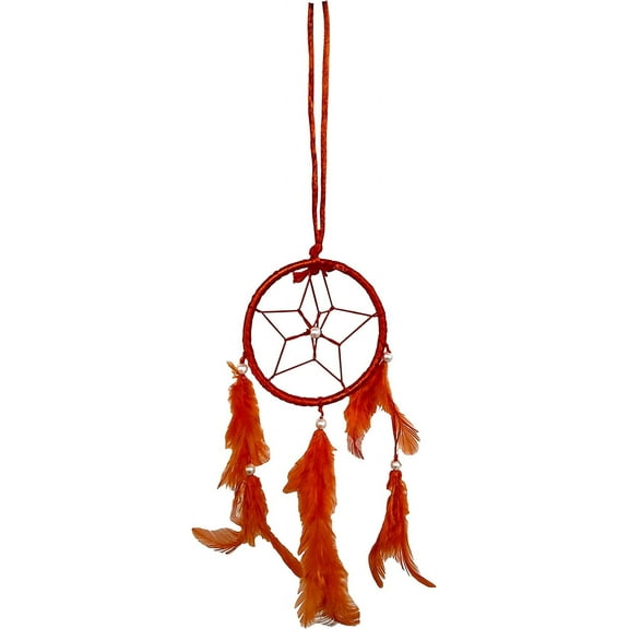 Rastogi Handicrafts Dream Catchers Wall Decor, Handmade Feather Bedroom Home Car Decor Nursery Room Hanging Decoration (Orange 3" Ring)