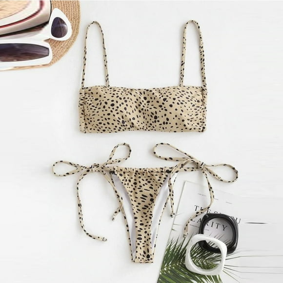 EGNMCR Bikini Set Women Leopard Print High Waist Two Bikini Swimwear Swimsuit Beachwear