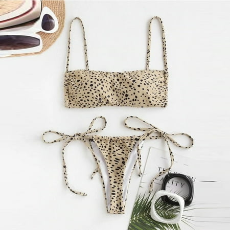 Babysbule Womens Bikini Sets Swimsuit Women s Leopard Print High Waist Two Piece Bikini Swimwear Beachwear Bathing Suit