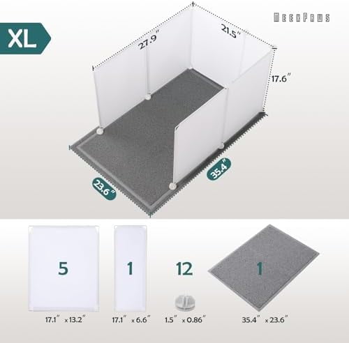 Cat Litter Box Enclosure Splash Guard Extra Large 28L × 21.5W x 18H inch, Light Weight Plastic Sheets with Cat Litter Mat Easy Clean (White)
