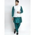 thumbnail image 1 of eloria Men's Traditional Teal Green Solid Silk Blend Kurta with Pyjama And Nehru Jacket, 1 of 7