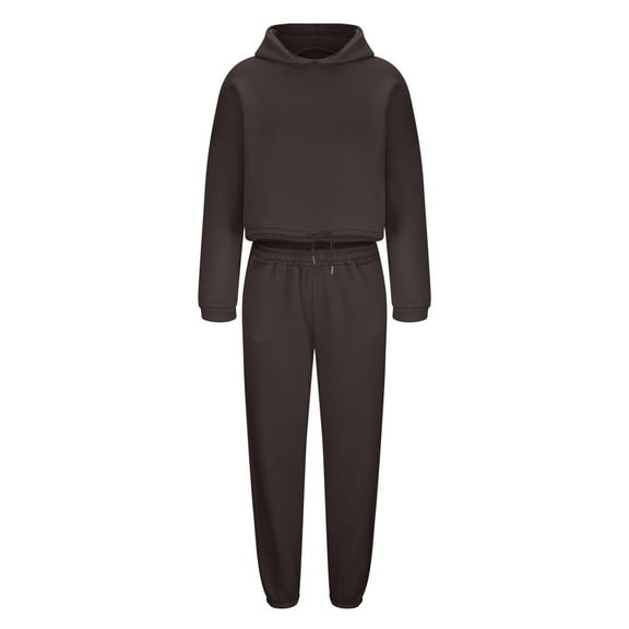 Admvng Women 2 Piece Outfits Lounge Set Casual Solid Color Cotton Fleece Sweatsuit Crop Hoodie and Jogger Pants Fall Fashion Clothes Tracksuit S-2XL