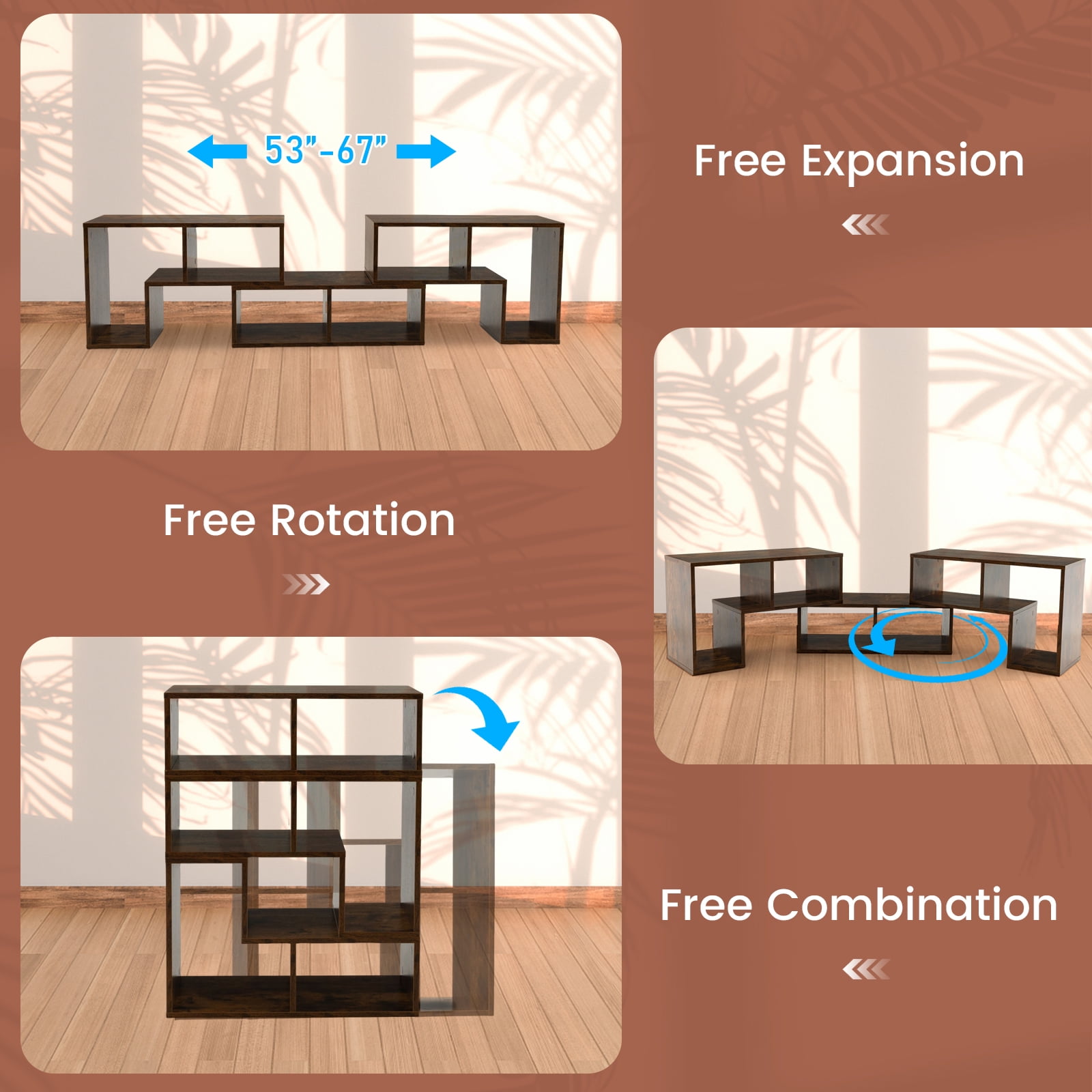 Topbuy 3 PCS Adjustable TV Stand Minimalist Entertainment Center for 43 55 60 65 Inch TV Media Console Table Rustic Brown
