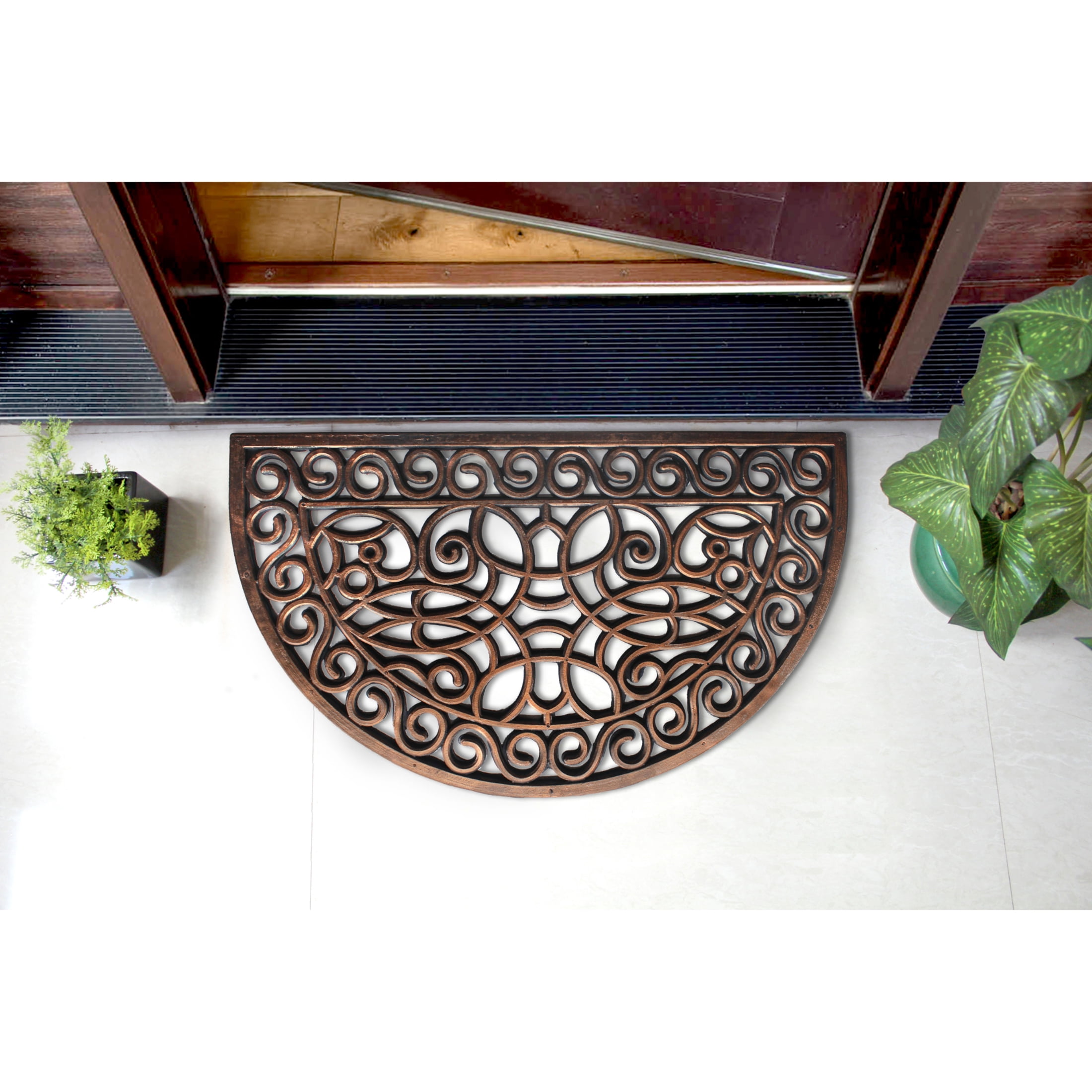 RugSmith Bronze Moulded Trellis Half-round Rubber Doormat, 18"x30"