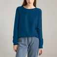 thumbnail image 4 of Stichou Women's Fall Sweater Crew Neck Long Sleeve Loose Fit Merino Wool Knitted Pullover Autumn Winter Basic Warm Tops Dark Blue M, 4 of 4