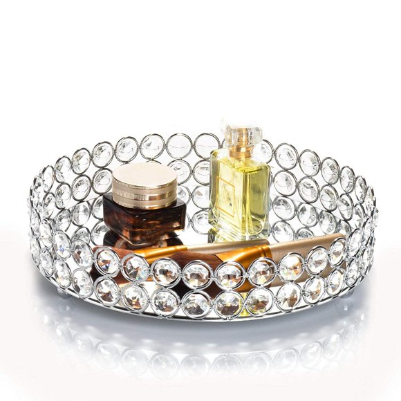 Bandeja de perfume de cristal Feyarl para maquillaje cosmético, color plateado