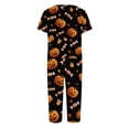 thumbnail image 5 of Women's Halloween Pajama Set Short Sleeve V Neck Top and Cropped Pants Lightweight Breathable Lounge Outfit with Pumpkin Print Casual Sportswear for Daily Wear Black L, 5 of 6