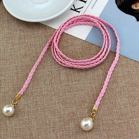 XmhyTop-A Boho Fringe Waist Belt Braided PU Leather Rope Belt, Skinny Tie Long Waist Chain for Dress Skirt, Adjustable,Pink