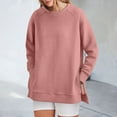 thumbnail image 2 of Womens Sweatshirts Women's Solid Sweatshirt Women's Crew Neck Sweatshirt Loose Fit Oversized Pullover With Zippered Side Slits Long Sleeved Tops For Fall Fashion, 2 of 5