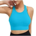 thumbnail image 4 of Womens Seamless Ribbed Longline High Neck Sports Bra - Racerback Slim Fit Crop Tank Tops Wirefree Yoga Active Bras, 4 of 6