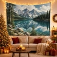 thumbnail image 3 of Alpine Lake Below Snowy Peaks with Pine Forest Reflections, Peaceful Illustration for Nature Lovers, Wilderness Art, Housewarming Gift, Tapestry Wall Hanging for Den and Dorm, 3 of 7