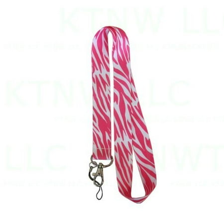Phone Chain - Animal Print Key Chain Lanyard with Swiv Cellphone Strape - Zebra White and Pink