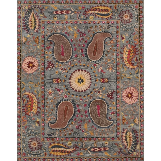 Blue Floral Paisley Hand-Tufted Wool Rug