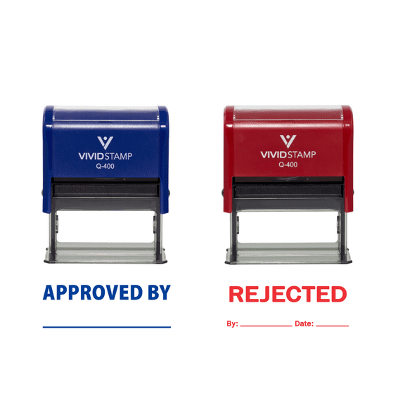 Vivid Stamp APPROVED/REJECTED By Date Rubber Stamp 2 PACK (Blue/Red) X-Large