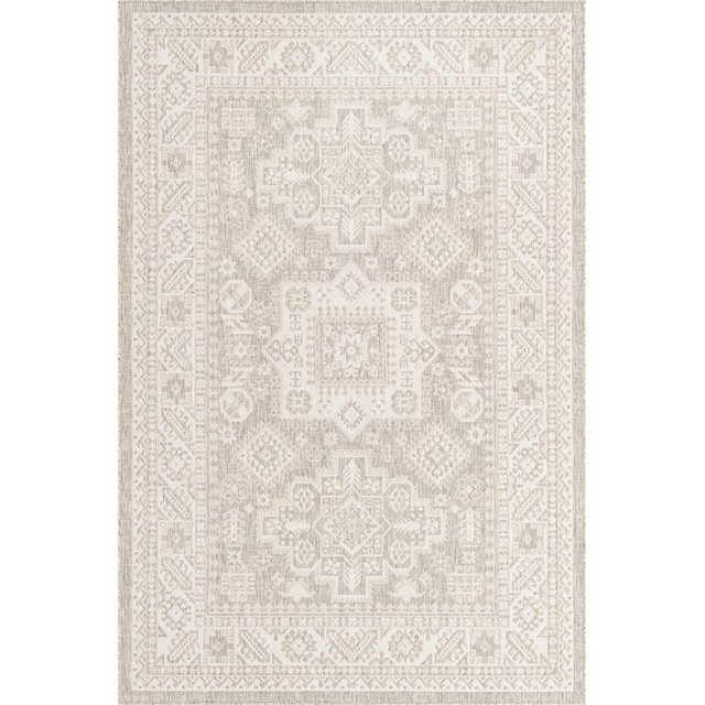 Unique Loom Tapis de Médaillon Extérieur Aztec 6' x 9' Rectangle Brun Clair/ivoire