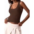 thumbnail image 2 of Women'S Studded Ribbed Knit Tank Top Square Neck Sleeveless Fitted Y2K Going Out Crop Tops Dark Brown S, 2 of 9
